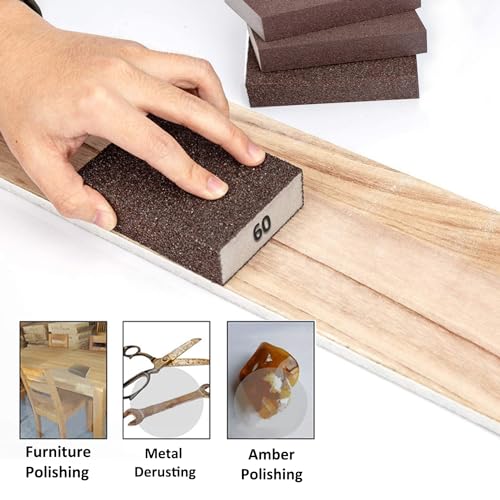 Tnisesm 6Pcs Sanding Blocks 60 Grits Sanding Sponge,for Drywall Wood Metal Washable & Reusable Sandpaper BlocksWashable and Reusable