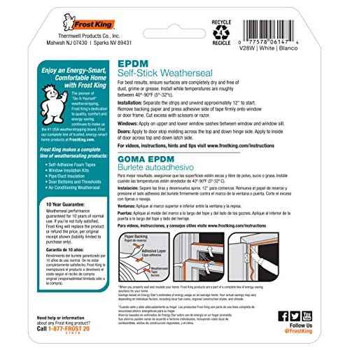 Frost King EPDM Rubber Self-Stick Weatherseal Tape, P-Section, 3/8" W, 7/32" T, 17 ft L, White