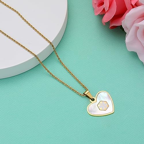 Medical Alert Necklace for Women Shell & Gold-Tone Stainless Steel Emergency ID Tag Pendant Necklace for Girls Custom Engraved Medical Alert Jewelry