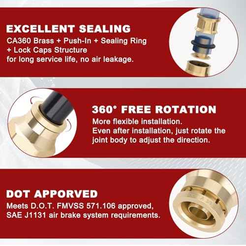 3/8¡± Quick Push to Connect Fittings Brass Male Straight and Elbow Combination DOT Approved 3/8" Tube OD x 1/4" NPT Thread Air Brake Line Adapter Air Suspension Kit Air Hose Repair Kit 30pcs