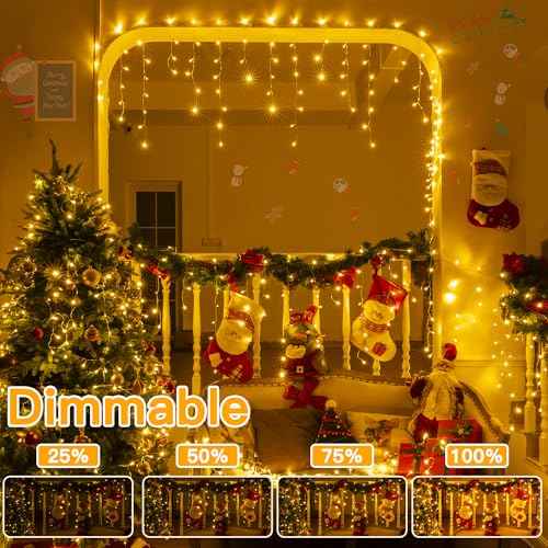 Ollny Icicle Lights for Outside 1000LED 82FT, Warm White Christmas Light with Remote 8Modes Timers Waterproof Dimmable, Plug in Hanging Lights for Outdoor Indoor House Roof Holiday