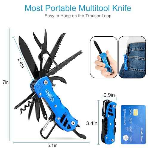 Multitool Knife, 16 in 1 Pocket Knife, Handmade Multi Tool Knife, Birthday Christmas Gift for Men Women Him Her Boyfriend Girlfriend Dad Husband, Blue