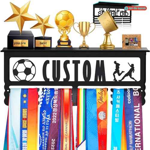 Personalized Medal Holder with Name Display Rack for Awards Ribbons - Metal Custom Sports Race Plaques Hanger for Wall Mount Hold Up 60 Medal Hanger Display for Athlete Boy Girl Kid