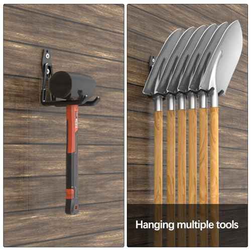 3-H Garage Hooks Heavy Duty with 2 Storage Straps, Utility Garage Wall Mount Hooks for Garden, Ladders, WeedEater, Shovel(Black)