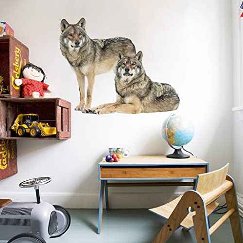 Lifelike Wolf Wall Decal Wild Animal Wall Sticker 27.6x22inch Removable Self-Adhesive Vinyl Wall Art Decors for Living Room Children Bedroom Nursery Classroom Playroom
