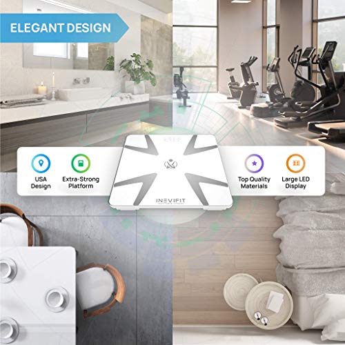 INEVIFIT Smart Body Fat Scale, Highly Accurate Bluetooth Digital Bathroom Body Composition Analyzer, Measures Weight, Body Fat, Water, Muscle, BMI, Visceral Fat & Bone Mass for Unlimited Users