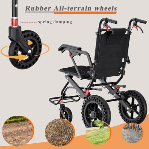 18”W x 18”D Seat Wheelchairs for Adults Transport Chair Lightweight Foldable with Telescopic Handle, Portable Folding Travel Wheel Chairs for Seniors，21.4 lbs，12” Rear Wheel