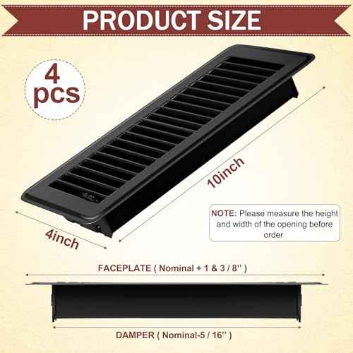 Retisee 4x12 Inches Floor Vent Covers Heavy Duty Floor Register Easy Installation Metal Heat Vent Covers with Rust Proof Finish for Home(Black,4 Pcs)