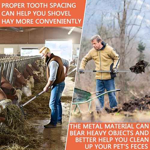 Manure Fork, Manure Fork Replacement Head ? Heavy Plastic Horse Manure Fork with 69 Inch Spliced Extension Rod, Long Handle Fork for Hay, Compost, Barn, Horse Stable & Gardening£¨Black£©