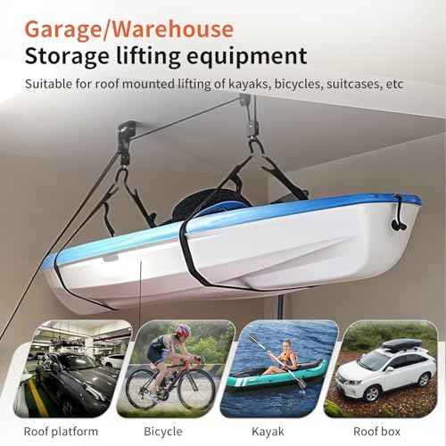 SYDSZ Cargo Box Ceiling Hoist ? Garage Pulley Lift System for Rooftop Cargo Carrier Fits Garage or Shed with 200lb Capacity for Roof Luggage Frame or Kayak, Canoe or Bicycles