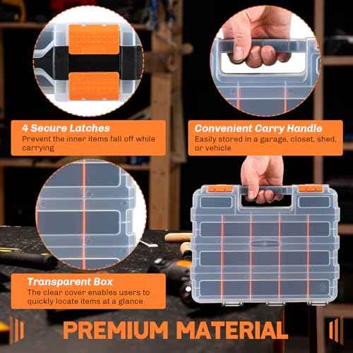 Small Parts Organizer | Storage Case Tools Box Organizer 34-Compartments Double Side Organizer Box with Removable Dividers for Small Hardware, Screws, Bolts, Nuts, Nails, Beads, Jewelry (2)