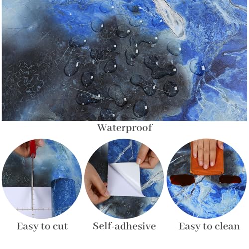 VaryPaper 15.7''x78.7'' Abstract Royal Blue Marble Contact Paper Waterproof Marble Wallpaper Peel and Stick Countertops Table Vinyl Wrap Self Adhesive Removable Wall Paper for Kitchen Bedroom Bathroom