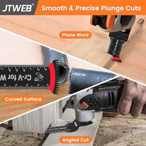 JTWEB Japanese Tooth Oscillating Saw Blades Wood, 12PCS Standard & Extra-Long Reach Arc-Shaped Edge Multitool Blades Clean Cut for Wood, Plastic, Power Oscillating Tool Blade Multi Tool Blades Kits