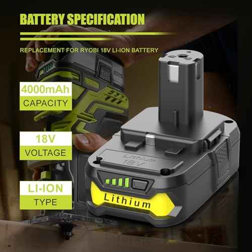 2 Pack 4.0Ah Replacement for Ryobi 18V Battery P108 Li-ion Replacement for Ryobi 18V ONE+ Battery Compatible with P102 P108 P103 P105 P107 P109 P104 and ONE Pickleball Machine
