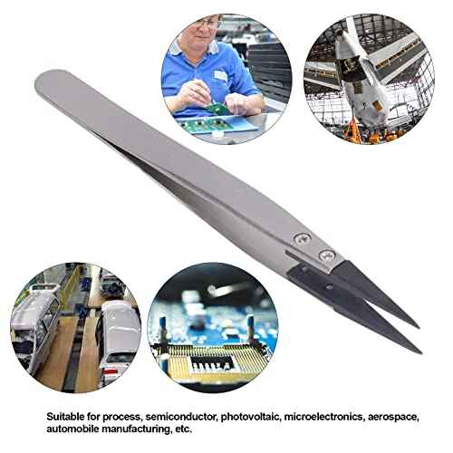 1 pcs Anti Static Tweezers, Pointed Tip Tweezers with Stainless Steel Body and Carbon Fiber Plastic Head, for Emiconductor Microelectronics