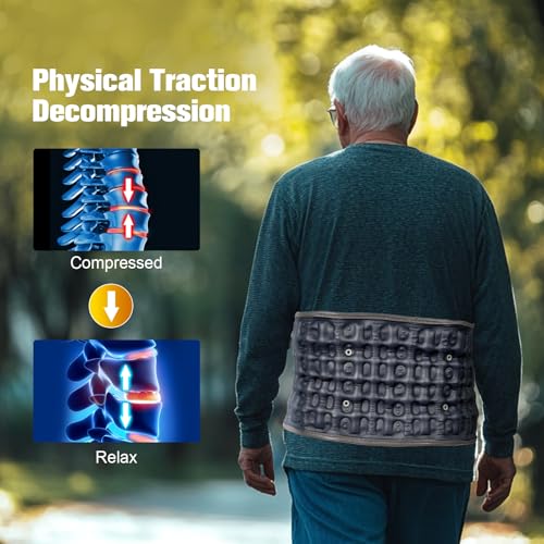 Decompression Back Belt with Electric Inflatable Pump -Lumbar Support Belt for Lower Back Pain Relief, Air Traction Device Fits Waist Size 29-49 Inches (Blue)