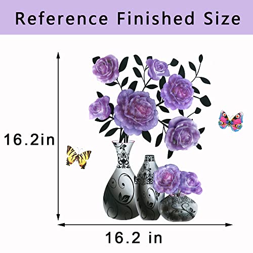 Supzone 3D Vase Stereo Flower Wall Stickers - DIY Purple Superposition Floral Decal - Removable Waterproof Art for Bedroom, Living Room, Offices, Study Room Home Decoration