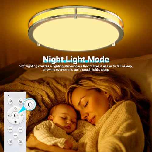 libtit 16Inch Flush Mount Ceiling Lights with Remote, 36W Dimmable LED Ceiling Light 3000K-6500K Adjustable, Large & Bright Brushed Nickel Light Fixture for Kitchen Bedroom LivingRoom -1Pack