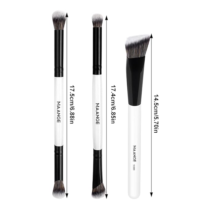 MAANGE 3 PCS Foundation Contour Conceal Brush Set, Makeup Brushes, Eyeshadow Concealer Brushes, Double Sided Blending Eyebrow Brush Professional Face brushes Set Tools, For Liquid, Cream, Loose Powder