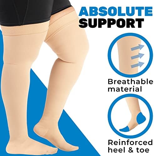 ABSOLUTE SUPPORT Plus Size Medical Compression Stockings for Women & Men 20-30mmHg - Unisex Wide Calf Thigh High Compression Stockings for Maternity, Thrombosis, Sclerotherapy - Beige, 5X-Large