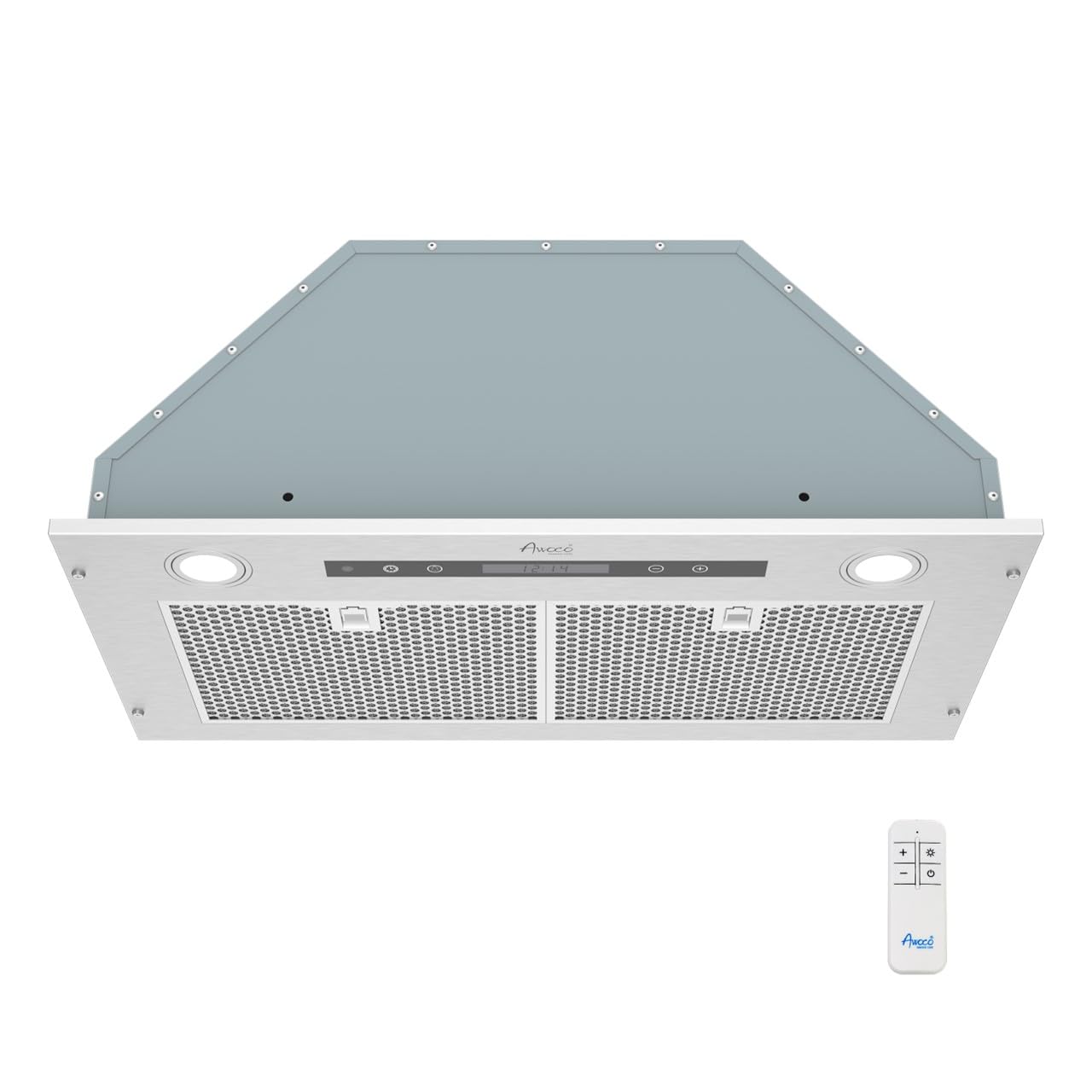 Awoco 14-1/2âD Built-in/Insert Stainless Steel Range Hood, 4-Speed, 650 CFM, LED Lights, Mesh Filters for Wood Hood (28"W 15"D Mesh Filters)