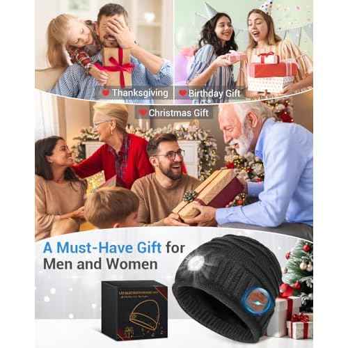 Bluetooth Beanie with a Light, Rechargeable Hat with 4 LED Headlamp & Headphones, Christmas Stocking Stuffers Gifts for Men