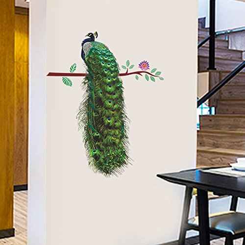 Nature Series Flower Peacock Garden Vinyl Removable DIY Wall Art Mural Sticker Decor Decal - Lady's Bedroom Office Sitting Living Room Hallway Kitchen Glass Door Window Nursery 26"H X 23"W