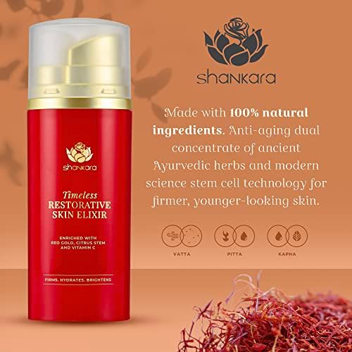 Shankara Timeless Restorative Skin Elixir – 2-in-1 Ayurvedic Serum & Kumkumadi Oil Pump Duo – With Vitamin C, Citrus Stem Cell Tech, Ectoin & Saffron – Hydrating, Moisturizing for Glowing Skin (30ml)