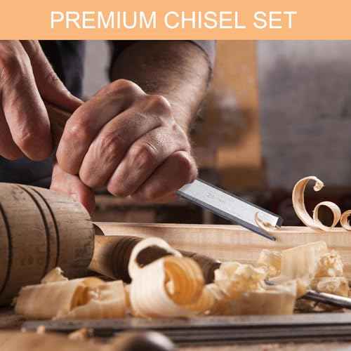 4 Piece Wood Chisel Set, Sturdy Carton Steel Chisels with Wood Handle, Wood Tools for Woodworking and DIY Projects (6mm, 12mm, 18mm, 24mm)