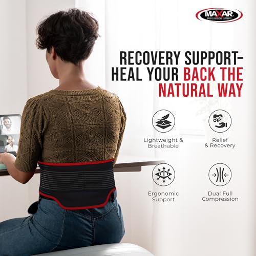 MAXAR Bio-Magnetic Back Brace for Lower Back Pain Women and Men - Lumbar Support Brace W/ 34 Powerful Magnets & Far Infrared Technology - Lower Back Support for Sciatica, Herniated Disc, Scoliosis