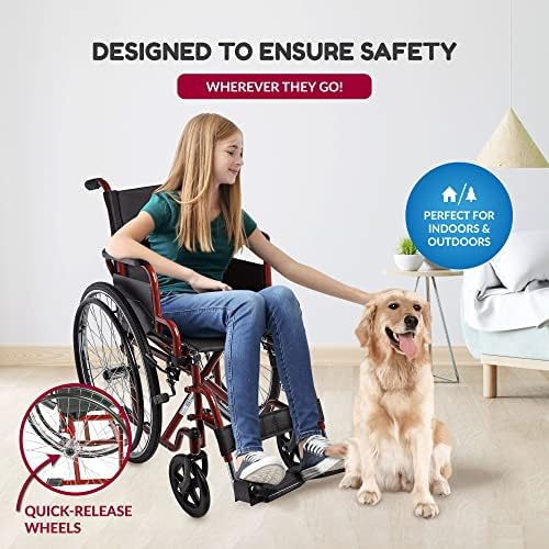 Ziggo 14” Seat Width Pediatric Wheelchair for Kids & Children, Lightweight, Manual Folding Wheelchair w/Safety Belt, Swing-Away Foot Support w/Straps, Desk Length Arm Rests