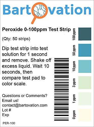 Hydrogen Peroxide H2O2 0-100 ppm Test Strip Kit, Low Level [Vial of 100 Strips]