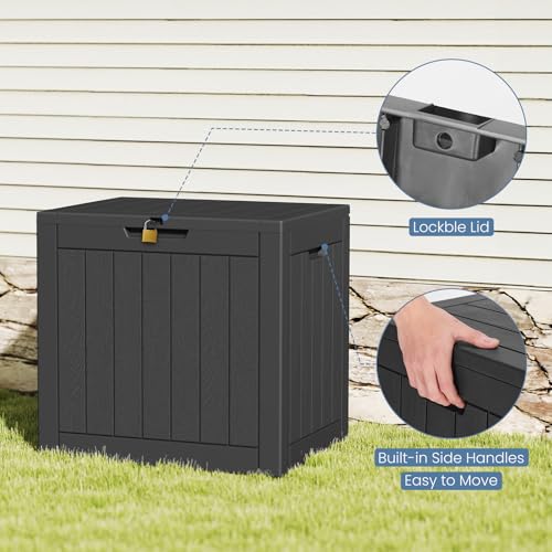 DUMOS 31 Gallon Deck Box, Lockable Outside Storage Box for Outdoor Use, Outside Waterproof Resin Package Delivery Box for Backyard Patio Garden, Black