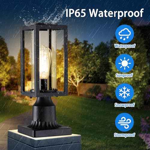 Outdoor Post Lights Lamp Post Light Fixture 2 Pack, Modern Black Exterior Post Lantern Fixture with Tempered Glass, Anti-Rust Light Posts for Outside for Driveway Patio Garden