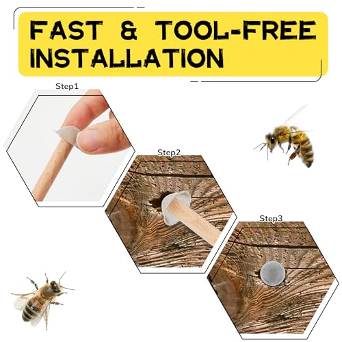 Carpenter Bee Hole Plugs 50 Pcs ? Stainless Steel Carpenter Bee Corks for Outside, 2 Sizes Hole Filler with Wooden Stick, Porches, Fences, Roofs, Outdoor Wood Repair Kit