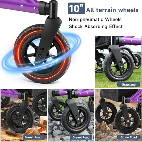 Rollator Walker for Seniors, Foldable All Terrain Rolling Walker with seat, Aluminum Walkers with 10 inch Rubber Wheels, Built-in Cable, Cup Holder, Adjustable Handles and Backrest for Seniors, Purple