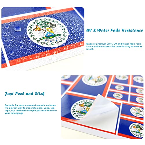 QQSD Belize Flag Sticker Belizean Decal in Multiple Sizes, 3 Pack, 11.7 x 8.3 Inches