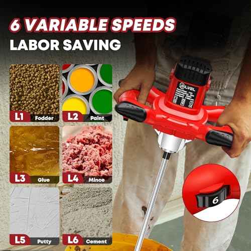SILVEL Cement Mixer, Max 2400W Electric Concrete Mixer with 6 Adjustable Speeds, Portable Mortar Mixer, 110V Handheld Mud Mixer for Mixing Mortar, Paint, Slurry, Gypsum, Sheetrock, Feeding