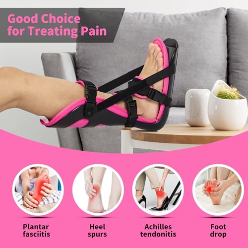 Plantar Fasciitis Night Splint, Adjustable Foot Brace for Pain Relief, Achilles Tendonitis Night Splint Women(Black Shell and Pink lining L)