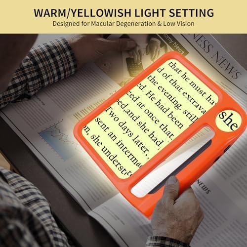 5X 10X Full-Page Magnifying Glass with Light, Rechargeable Handheld Magnifier with 3 Light Modes, 48 Lights, Clean Cloth Ideal Gift for Seniors Reading Books Inspection