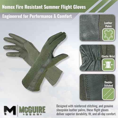 M MCGUIRE GEAR Nomex Summer Flight Gloves, Fire-Resistant Tactical Gloves for Pilots, Military, Law Enforcement & Mechanics