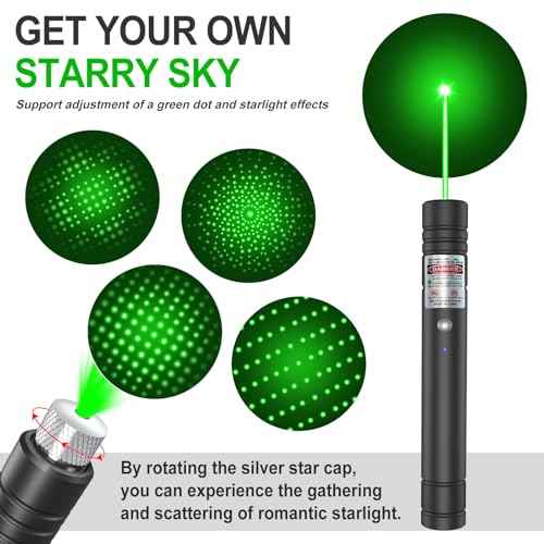 [2 Packs] LETEAPII Green Beam Light Flashlight Long Range, USB Rechargeable Tactical Flashlights with Star Cap Adjustable for TV/LED/LCD Screens, Presentations, Astronomy, Camping, Hiking, and Outdoor