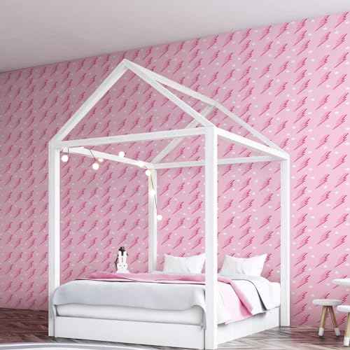 Kosiz Preppy Peel and Stick Wallpaper, Hot Pink Removable Classroom Wallpaper, Pink Preppy Lightning Dorm Paper, Aesthetic Photography Background for School Bedroom Wall Decor 17.7 x 118''