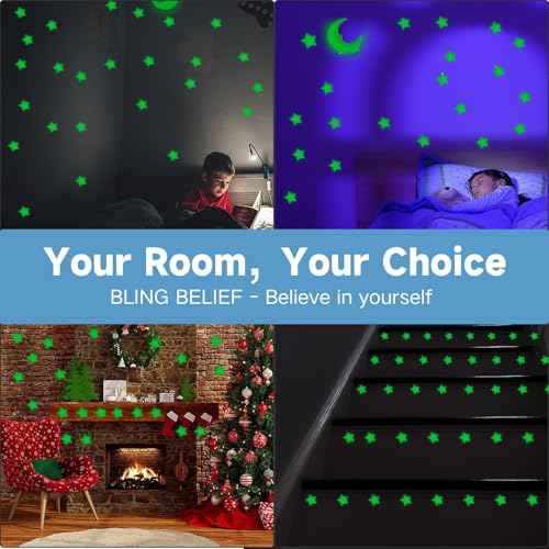 Glow in The Dark Stars for Ceiling,45Stars & 1Moon,Glow in The Dark Stars,Luminous Star and Moon Wall Stickers,Star Stickers for Bedroom Decor, Birthday Gifts£¨Green£©