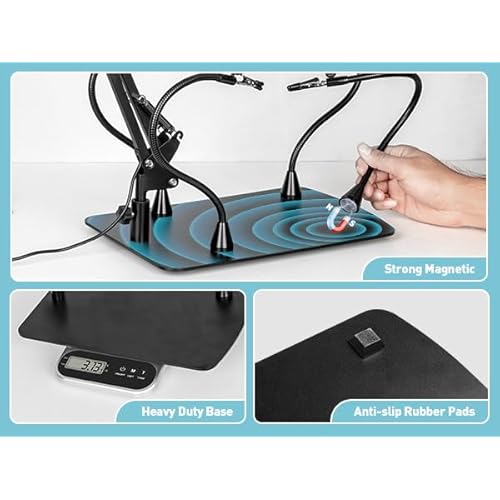 Helping Hands Soldering Station, 10X Magnifying Glasses with Light and Stand, 4 Magnetic PCB Pillars, Infinite Color Stepless Dimming Magnifier Lamp for Electronic Repair Model Craft