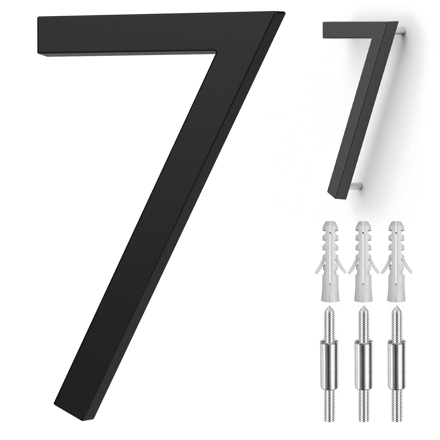 Modern House Numbers for Outside, 5 Inch Floating House Numbers, Metal Address Sign, Mailbox Number, with Nail Kit, Never Rust, Matte Black (Black, 7)