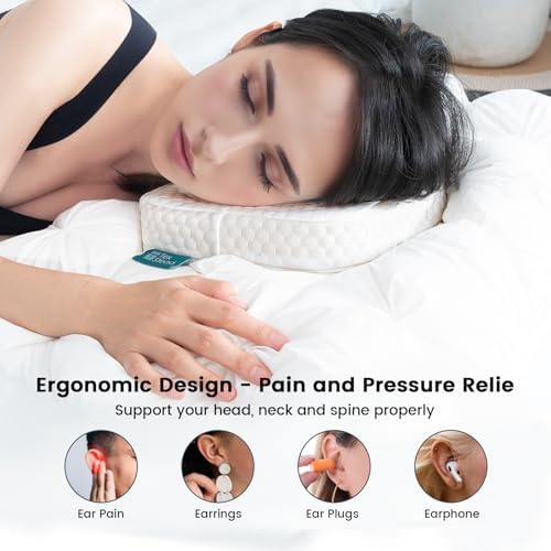 Ear Pillow with Ear Piercing for Side Sleeping, Ear Hole Memory Foam Donut Pillows for Ear Pain CNH Earring Pierced Pillow, Square, White