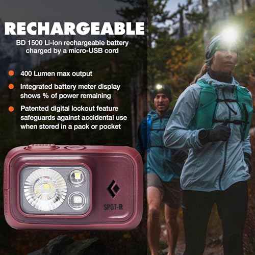 BLACK DIAMOND Spot 400-R Rechargeable Headlamp | 400 Lumens, Dimmable | Micro-USB Charging | Waterproof & Compact | Camping, Hiking, Running