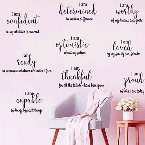 9 Pieces Inspirational Decals Black Motivational Wall Sticker Vinyl Wall Quotes Stickers Wall Art Stickers Peel and Stick Wall Decals for Girl Boy Bedroom Living Room