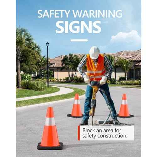 (4 Pack) BATTIFE Traffic Cones 18 Inch with Black Weighted Base, PVC Orange Cone for Traffic Control,Construction Events, Driveway Road Parking Lot